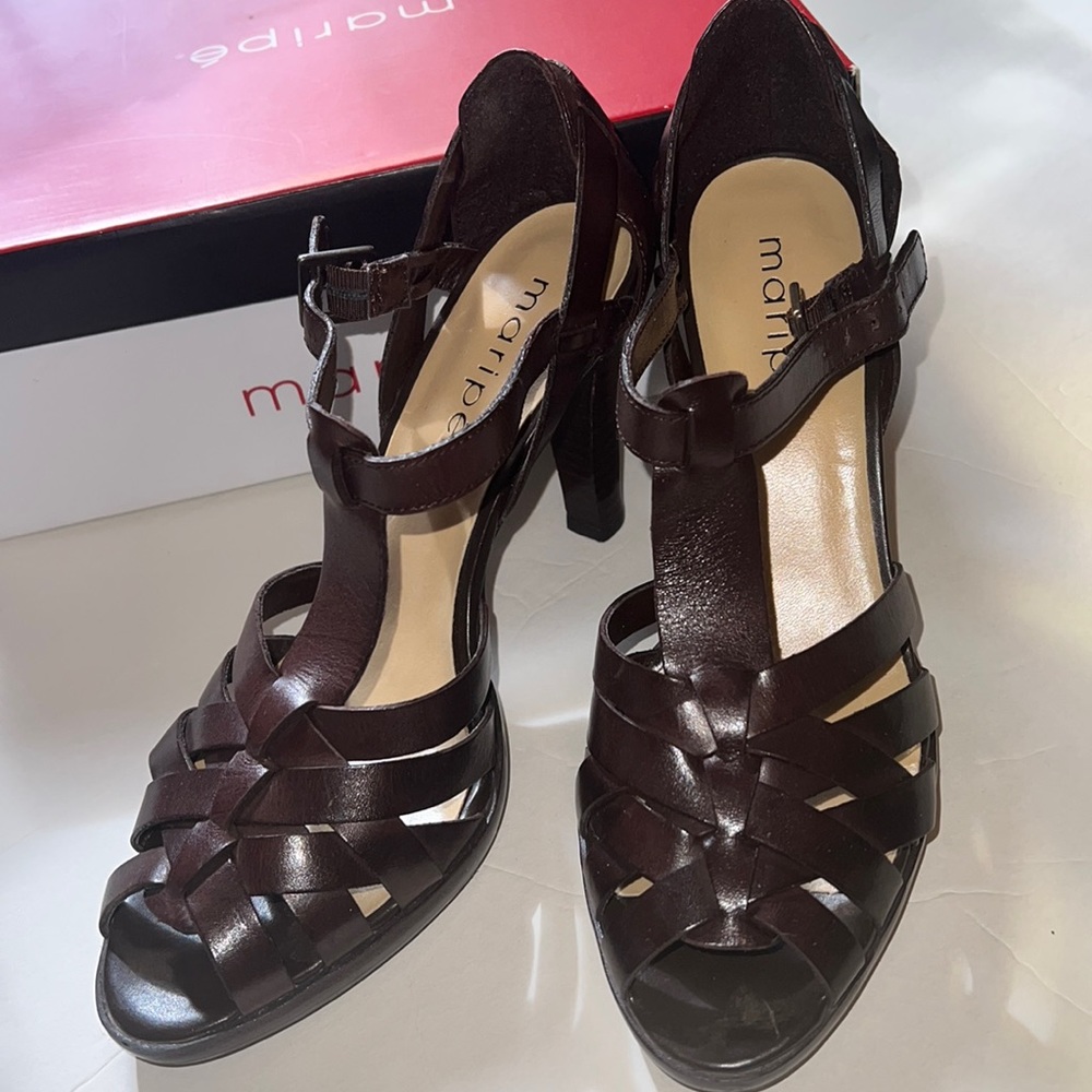 Maripé Women’s 6.5M Brown Leather Heeled Sandals